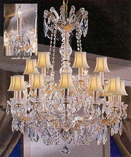 Maria Theresa Crystal Chandelier W/ Swarovski Crystal Chandeliers Lighting With White Shades 30"X28" - A83-Sc/Whiteshades/152/18Sw