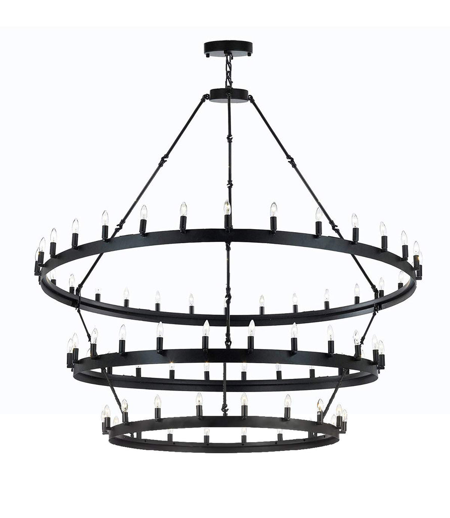 Wrought Iron Vintage Barn Metal Castile Three Tier Chandelier Chandeliers Industrial Loft Rustic Lighting W 63" H 75" - G7-3428/30+24+18