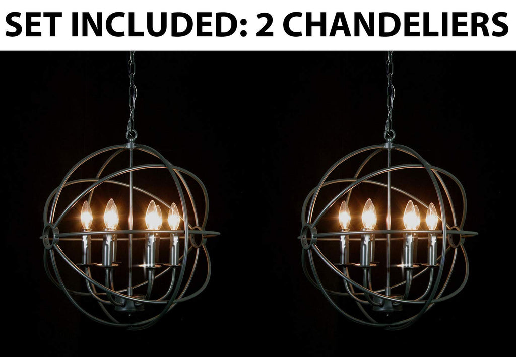 Set of 2- Spherical Orb Wrought Iron Chandelier Lighting Country French 6 Lights Ceiling Fixture Sphere Modern Rustic H 20" W 20" - Great for The Kitchen, Dining Room, Bedroom and More ! - 2EA G7-ORB/6