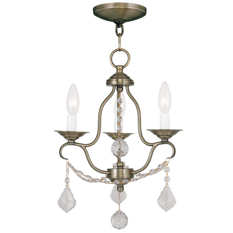 Livex Chesterfield 3 Light Antique Brass Mini Chandelier - C185-6423-01