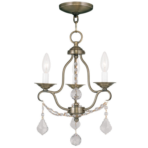 Livex Chesterfield 3 Light Antique Brass Mini Chandelier - C185-6423-01