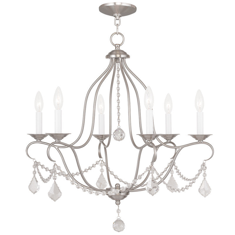 Livex Chesterfield 6 Light Brushed Nickel Chandelier - C185-6426-91