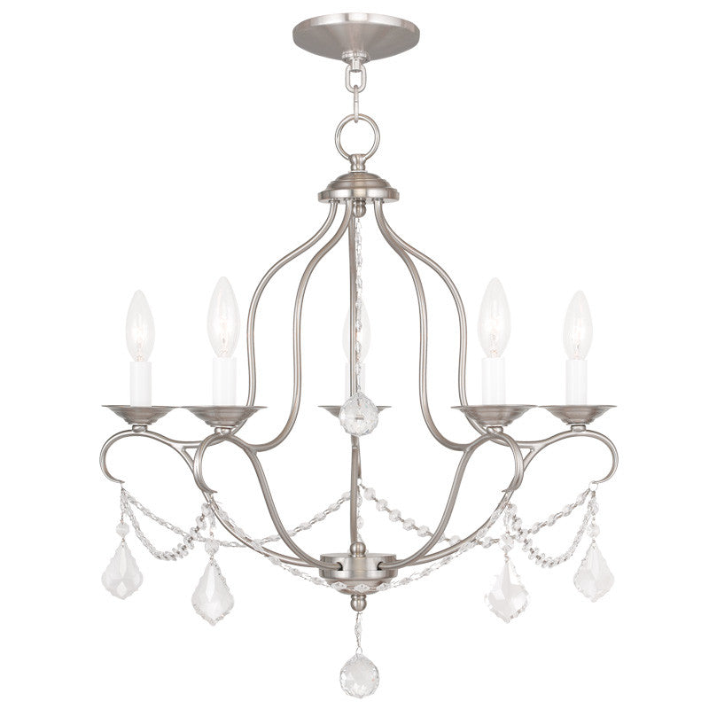 Livex Chesterfield 5 Light Brushed Nickel Chandelier - C185-6435-91