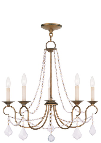 Livex Pennington 5 Light Antique Gold Leaf Chandelier - C185-6515-48