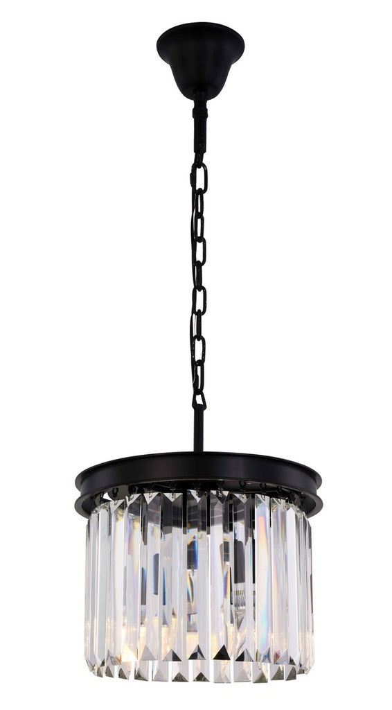 ZC121-1238D12MB/RC - Urban Classic: Sydney 3 light Matte Black Pendant Clear Royal Cut Crystal