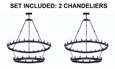 Set of 2 - Iron Vintage Barn Metal Castile Two Tier Chandelier Chandeliers Industrial Loft Rustic Lighting W 38" H 50" - 2EA G7-3429/30