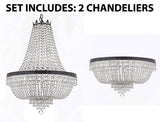 Set of 2-1 French Empire Crystal Chandelier Lighting H36" X W30" W/Dark Antique Finish! and 1 French Empire Crystal Flush Chandelier Lighting H21" X W30" w/Dark Antique Finish! - 1EA CB/870/14 + 1EA FLUSH/CB/870/14