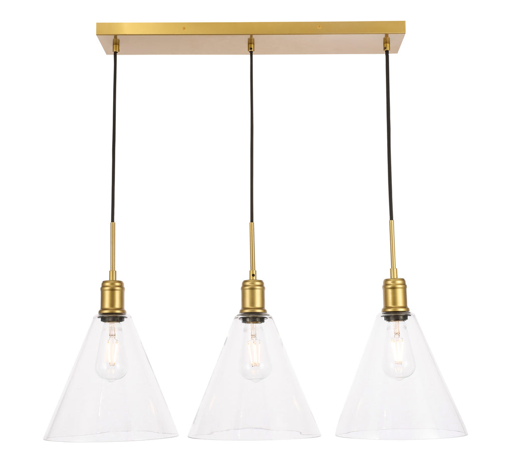 ZC121-LD6233BR - Living District: Hugh 3 light Brass and Clear glass pendant