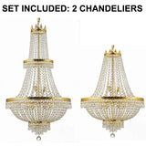 Set of 2-1 French Empire Crystal Chandelier Lighting H50" X W24" and 1 French Empire Crystal Gold Chandelier Lighting - Great for The Dining Room, Foyer, Entry Way, Living Room - H30" X W24" - 1EA CG/870/15 + 1EA 870/9