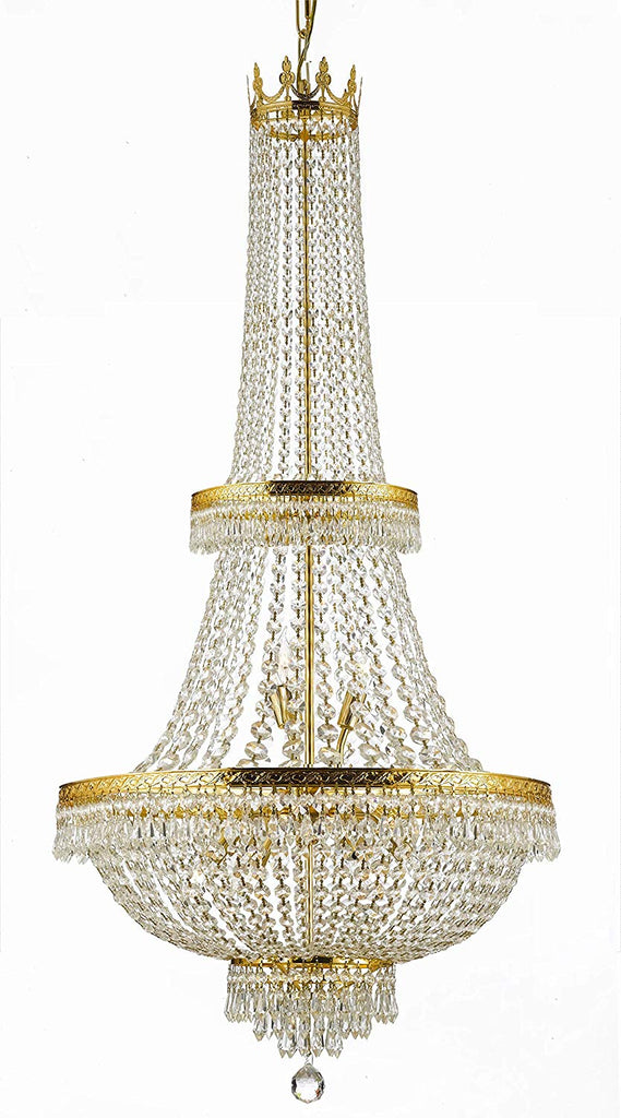 French Empire Crystal Chandelier Lighting H70" X W24" Good for Foyer, Entryway, Family Room, Living Room and More - A93-C7/CG/870/15