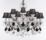 Swarovski Crystal Trimmed Chandelier 19th C. Baroque Iron & Crystal Chandelier Lighting- Dressed w/Jet Black Crystals Great for Kitchens, Bathrooms, Closets, &Dining Rooms H 28"xW 30" w/Black Shades - G83-B97/BLACKSHADES/995/18SW