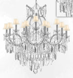 Maria Theresa Chandelier Crystal Lighting Chandeliers w/Optical Quality Fringe Prisms! Great for the Dining Room, Foyer, Entry Way, Living Room! H38" X W37" w/White Shades - A500-B8/WHITESHADES/CS/21510/15+1
