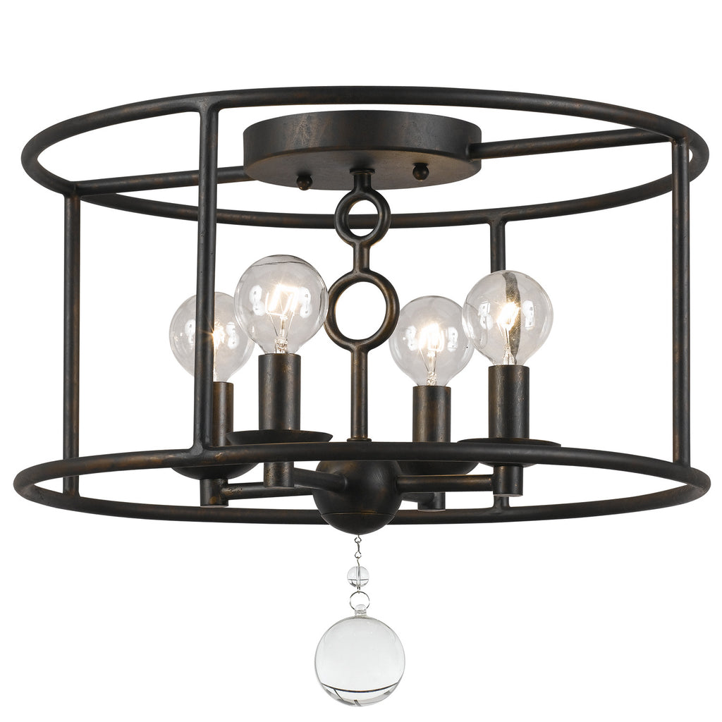 4 Light English Bronze Industrial Ceiling Mount Draped In Clear Glass Drops - C193-9267-EB