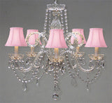 Swarovski Crystal Trimmed Chandelier Crystal Chandelier And Pink Shades H25" X W24" - A46-Pinkshades/385/5Sw