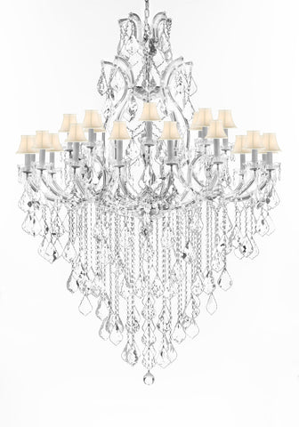 Swarovski Crystal Trimmed Chandelier Lighting Chandeliers H65"XW46" Great for the Foyer, Entry Way, Living Room, Family Room and More w/White Shades - A83-B12/WHITESHADES/CS/52/2MT/24+1SW