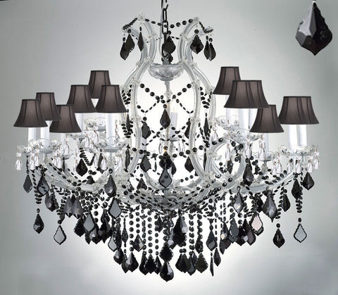 Maria Theresa Chandelier Crystal Lighting H38" W37" Jet Black Crystal & Shades - A83-Sc/BLACK/21510/15+1