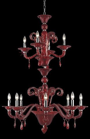 C121-7812G36RD/RC By Elegant Lighting Muse Collection 12 Light Chandeliers Red Finish