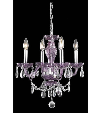 C121-7834D17PE/RC+SH By Elegant Lighting Princeton Collection 4 Light Pendant Purple Finish