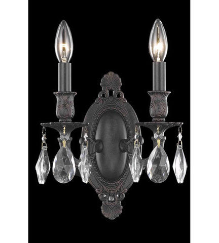 C121-8202W9DB/RC By Elegant Lighting Rosalia Collection 2 Light Wall Sconce Dark Bronze Finish