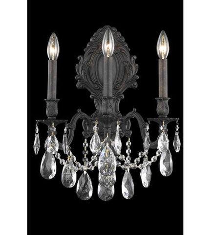 C121-8603W14DB/RC By Elegant Lighting Monarch Collection 3 Light Wall Sconce Dark Bronze Finish