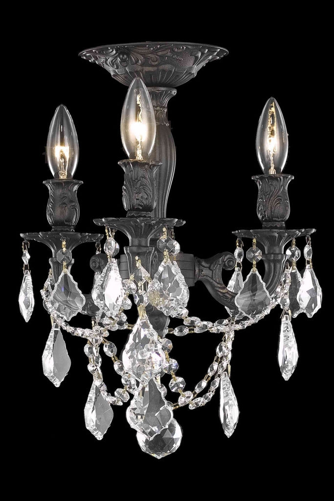 C121-9203F13DB/RC By Elegant Lighting Rosalia Collection 3 Light Flushmount Dark Bronze Finish