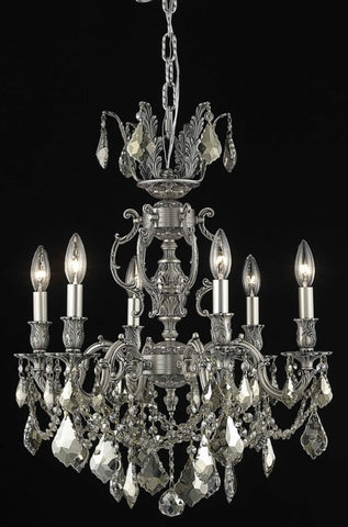 C121-9506D20PW-GT/RC By Elegant Lighting Marseille Collection 6 Light Chandeliers Pewter Finish