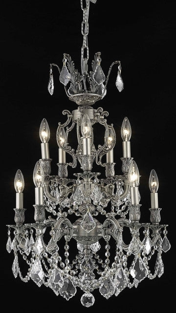 C121-9510D21PW/RC By Elegant Lighting Marseille Collection 10 Light Chandeliers Pewter Finish