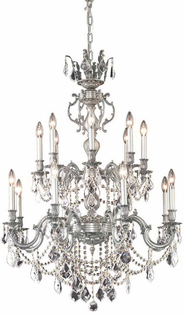 C121-9516D32PW/RC By Elegant Lighting Marseille Collection 16 Light Dining Room Pewter Finish