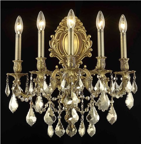 C121-9605W21FG-GT/RC By Elegant Lighting Monarch Collection 5 Light Wall Sconces French Gold Finish