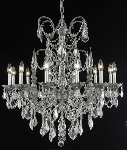 C121-9712D32PW/RC By Elegant Lighting Athena Collection 12 Light Chandeliers Pewter Finish