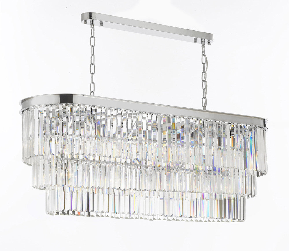 Retro Palladium Glass Fringe Chandelier Lighting Chrome Finish - G7-2164/12