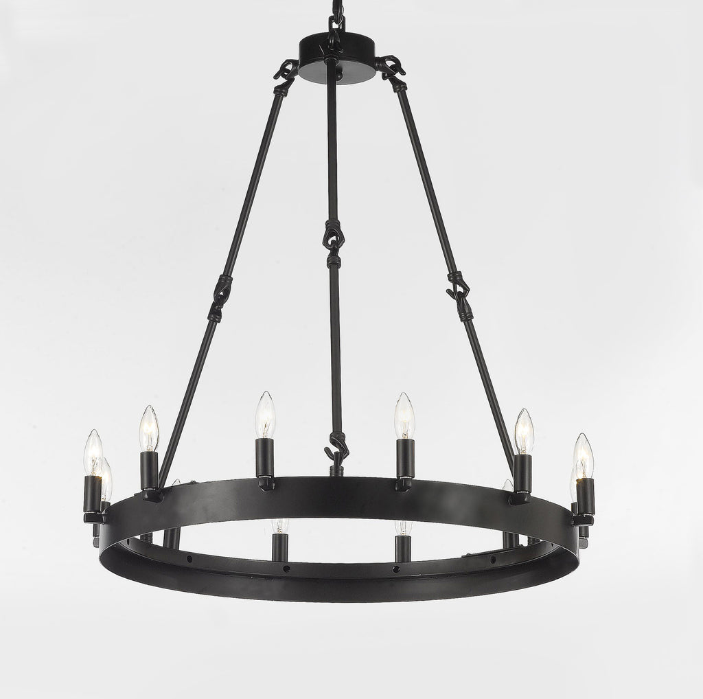 Wrought Iron Vintage Barn Metal Castile One Tier Chandelier Chandeliers Industrial Loft Rustic Lighting W 26" H 27" - G7-3428/12