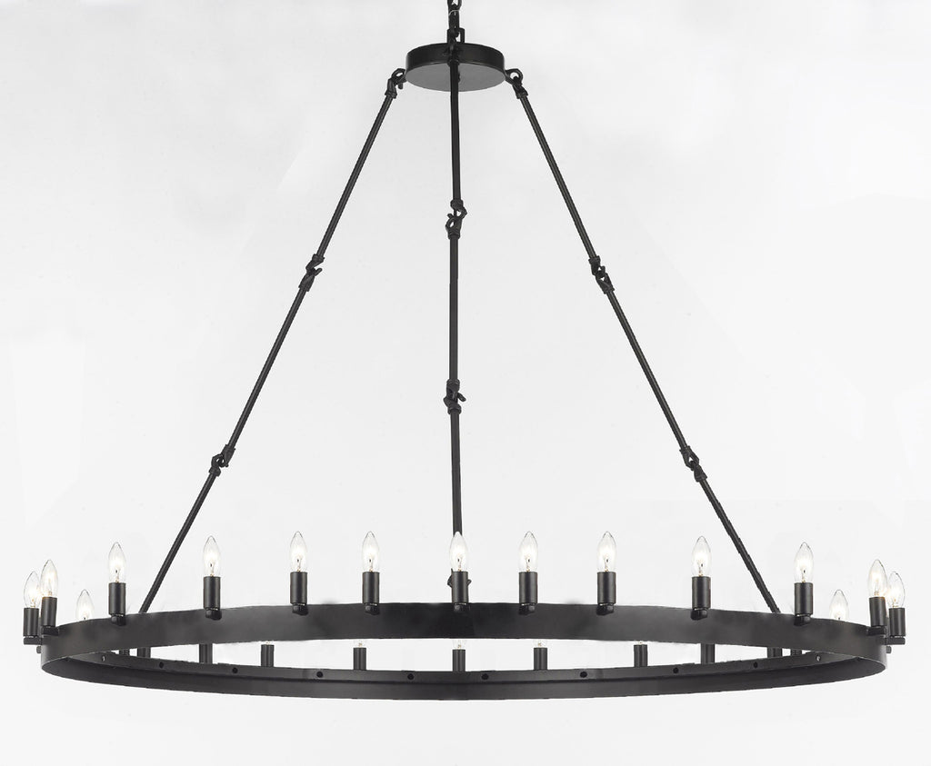 Wrought Iron Vintage Barn Metal Castile One Tier Chandelier Chandeliers Industrial Loft Rustic Lighting W 63" H 49" - G7-3428/30