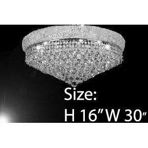 French Empire Crystal Flush Chandelier Lighting H16" W30" - G93-Flush/Silver/541/24