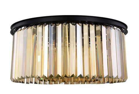 ZC121-1238F31MB-GT/RC - Urban Classic: Sydney 8 light Matte Black Flush Mount Golden Teak (Smoky) Royal Cut Crystal