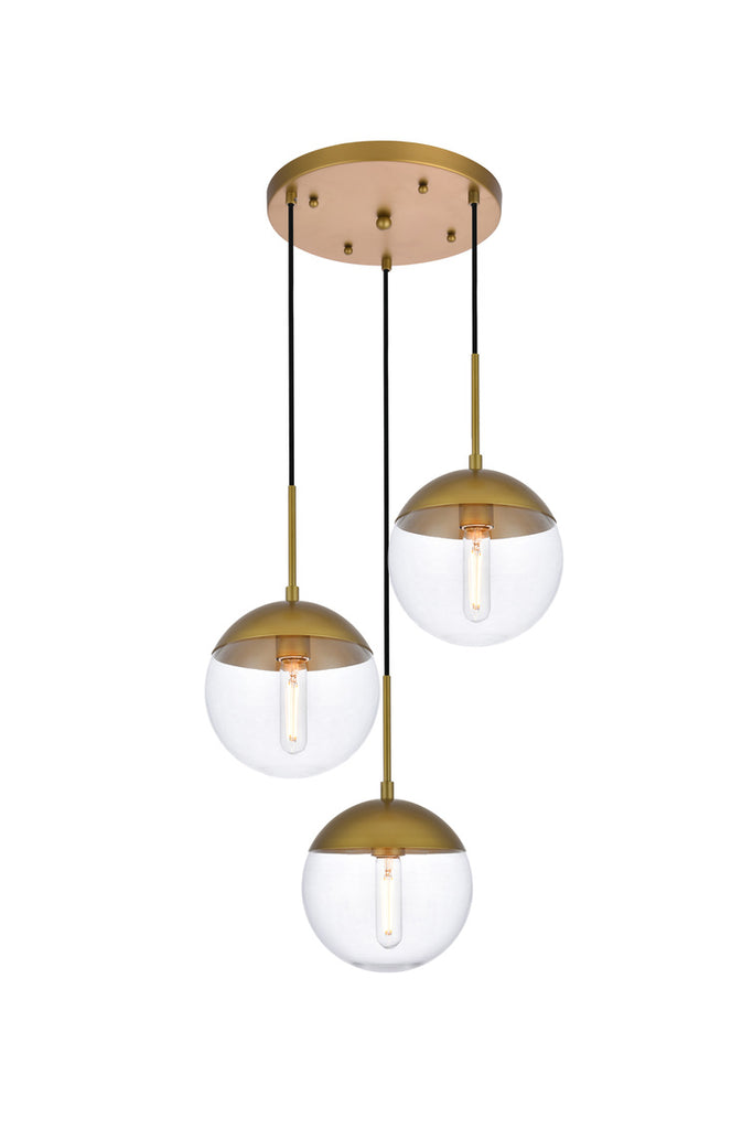 ZC121-LD6073BR - Living District: Eclipse 3 Lights Brass Pendant With Clear Glass