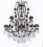 Swarovski Crystal Trimmed Chandelier Large Foyer / Entryway Wrought Iron Chandelier Lighting With Crystal And Black Shade H60" X W52" - A83-Sc/Blackshade/3031/36Sw