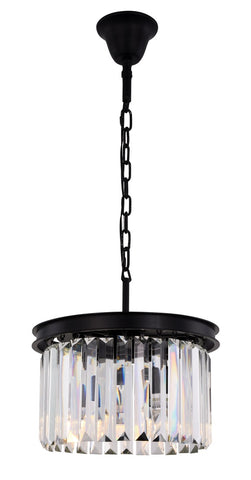 ZC121-1238D16MB/RC - Urban Classic: Sydney 3 light Matte Black Pendant Clear Royal Cut Crystal