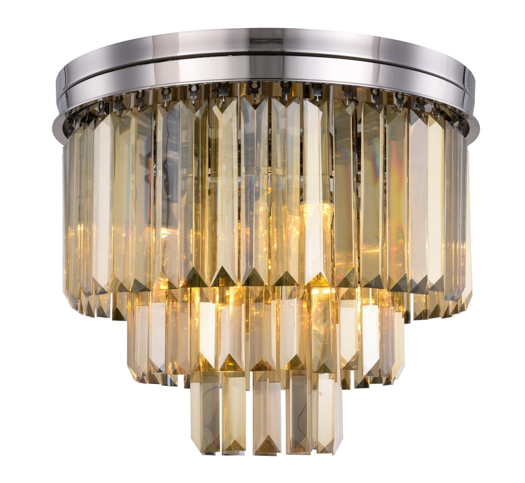 ZC121-1231F20PN-GT/RC - Urban Classic: Sydney 9 light Polished nickel Flush Mount Golden Teak (Smoky) Royal Cut Crystal