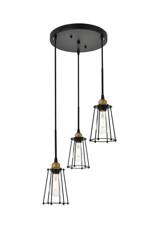 ZC121-LD4047D16BRB - Living District: Auspice 3 light brass and black Pendant