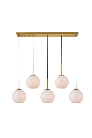 ZC121-LD2229BR - Living District: Baxter 5 Lights Brass Pendant With Frosted White Glass