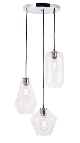 ZC121-LD2268C - Living District: Gene 3 light Chrome and Clear glass pendant